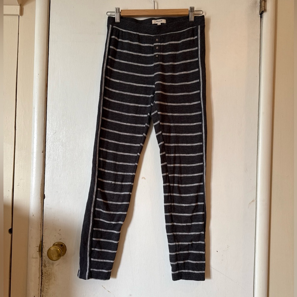 Madewell Sleep Leggings Womens Gray White Stripe Cotton Lounge | Small